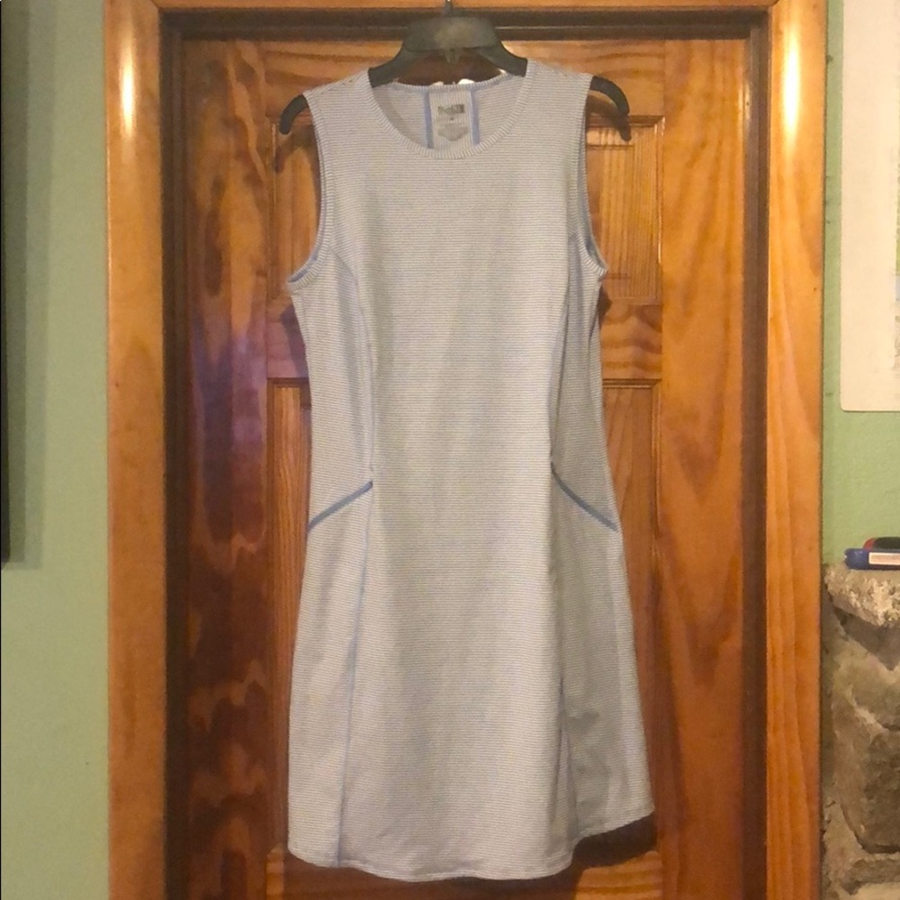 Blue and white striped dress